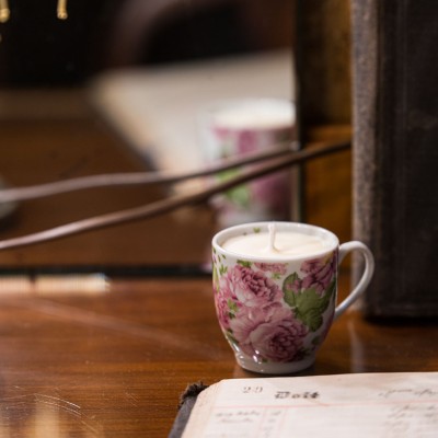 Bougie tasse à café upcyclée "Abéline" - Collection nature