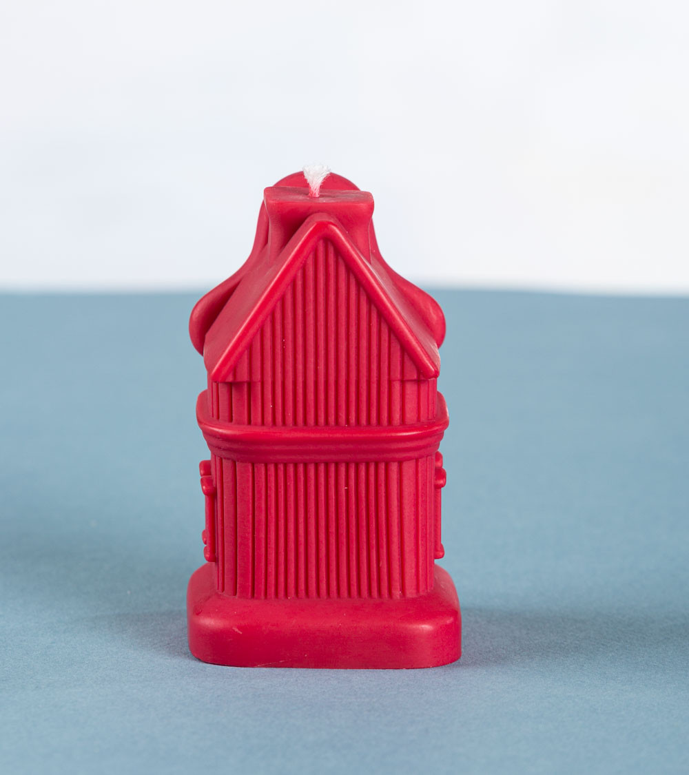 Bougie en forme de maison "Sweet Dwelling Home" – vue arrière, en cire naturelle de colza, fabrication artisanale française.