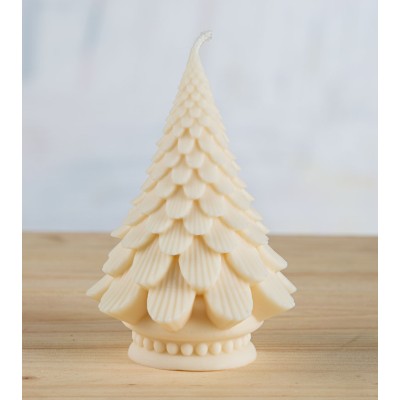Bougie sapin de Noël pomme de pin - naturelle et artisanale - crème