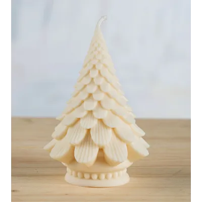 Bougie sapin naturelle en cire de colza sur support en bois, fabrication artisanale française