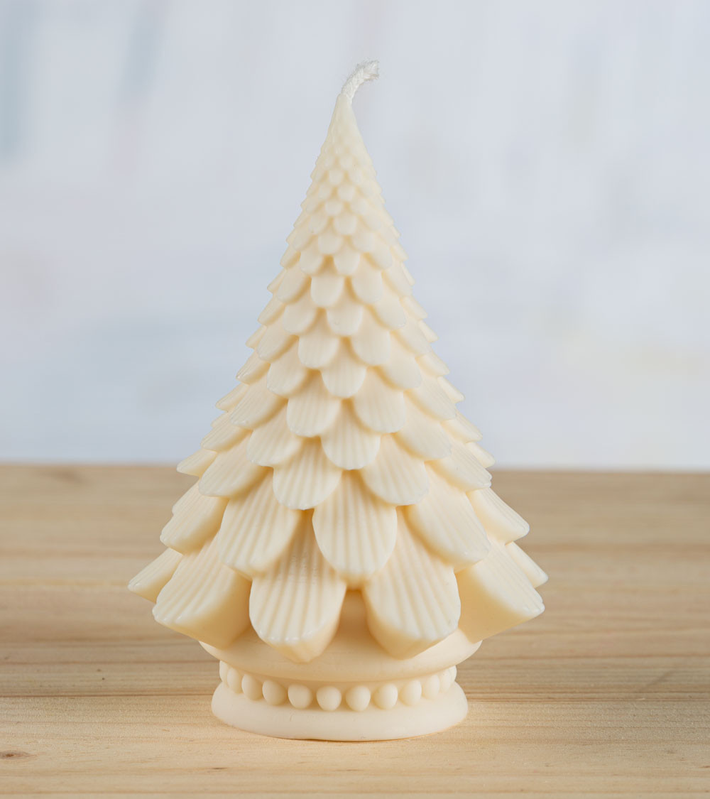 Bougie sapin de Noël pomme de pin - naturelle et artisanale - crème