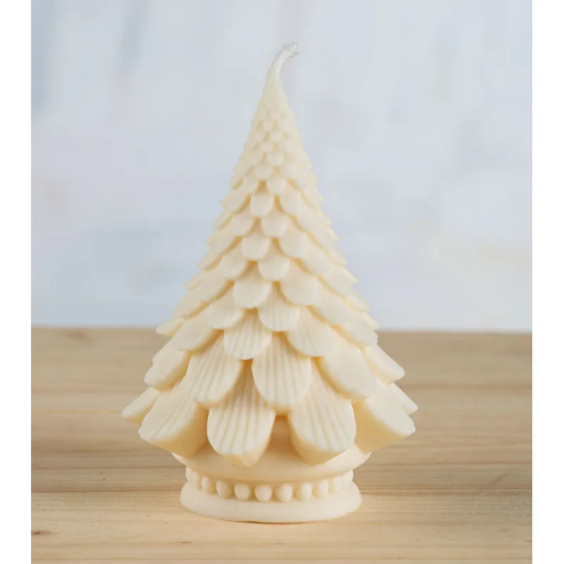 Bougie sapin naturelle en cire de colza sur support en bois, fabrication artisanale française