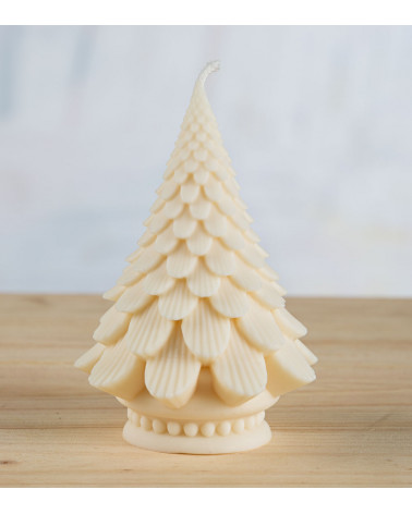 Bougie sapin de Noël pomme de pin - naturelle et artisanale - crème
