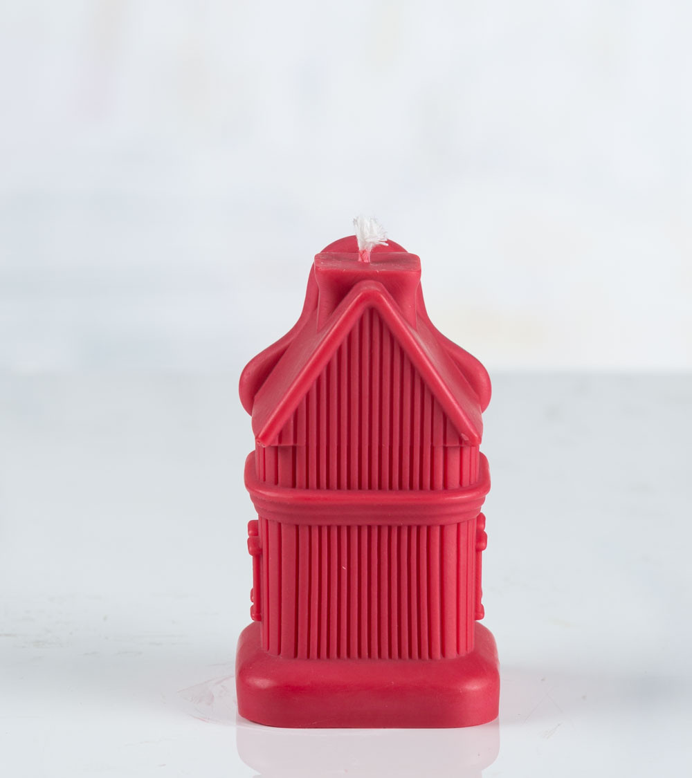 Bougie en forme de maison "Sweet Dwelling Home" – vue arrière, en cire naturelle de colza, fabrication artisanale française.