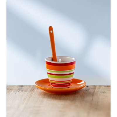 Bougie parfumée à la rose pays en tasse orange – cire de colza naturelle pour une ambiance vintage et parfumée.