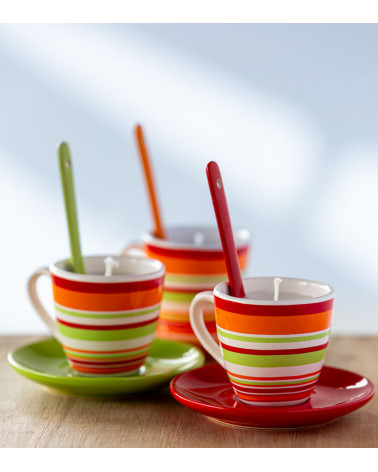 Bougies parfumées upcyclées en tasses vintage – trio de bougies naturelles en cire de colza, parfum rose pays.
