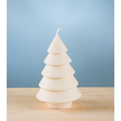 Bougie sapin conique crème – bougie artisanale de Noël en cire de colza, design minimaliste et élégant.