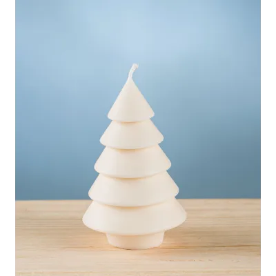 Bougie sapin conique crème – bougie artisanale de Noël en cire de colza, design minimaliste et élégant.