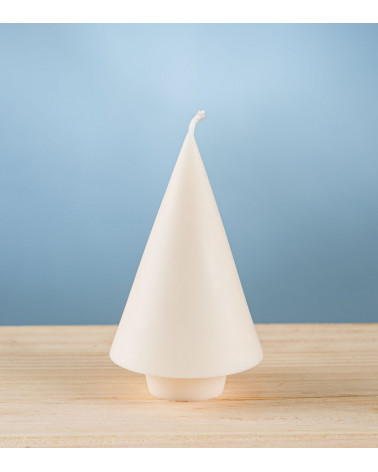 Bougie sapin minimaliste crème – bougie artisanale en cire de colza, design épuré pour une ambiance de Noël moderne.