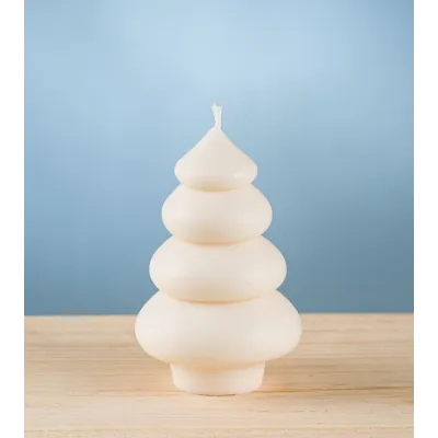 Bougie sapin bulles crème – bougie artisanale de Noël en cire de colza, design arrondi et doux.
