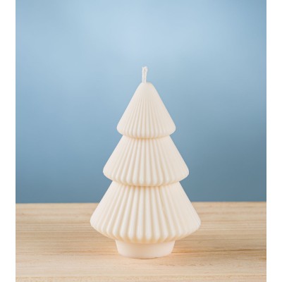 Bougie sapin rainuré crème – bougie artisanale en cire de colza, design texturé et festif.