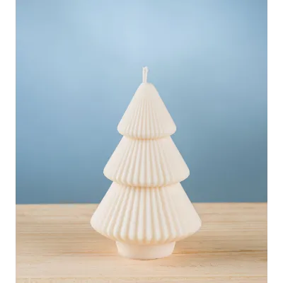 Bougie sapin rainuré crème – bougie artisanale en cire de colza, design texturé et festif.