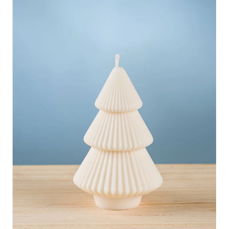 Bougie sapin rainuré crème – bougie artisanale en cire de colza, design texturé et festif.