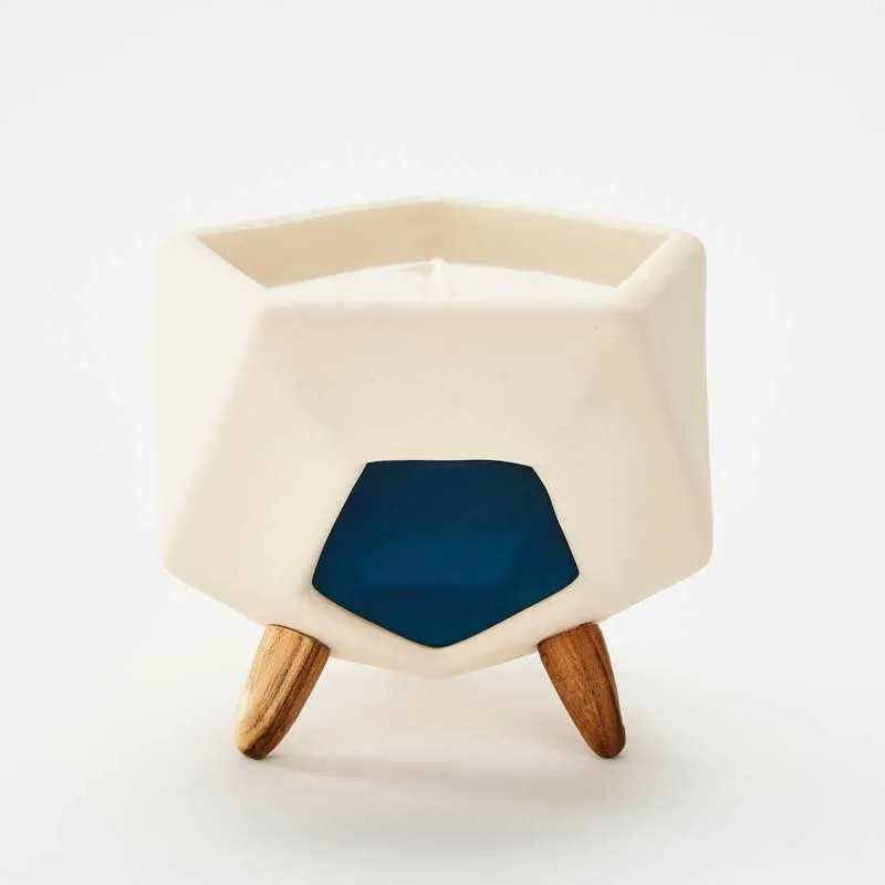 Brûle-parfum design OCTOGO BLUE vu de face avec lignes géométriques modernes