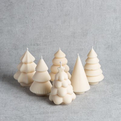Lot de bougies sapins sculptées à la main en cire de colza, design épuré et festif