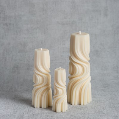 Ensemble de bougies naturelles décoratives Odéna – design sculpté en cire de colza – fabrication artisanale française en ESAT