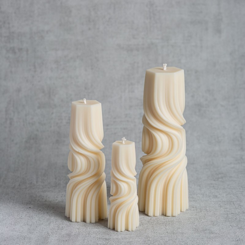 Ensemble de bougies naturelles décoratives Odéna – design sculpté en cire de colza – fabrication artisanale française en ESAT