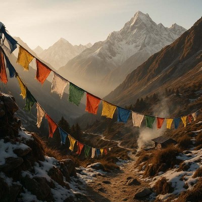 Sentier himalayen illustrant la bougie parfumée Goji d’Himalaya