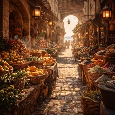 Marché marocain aux épices illustrant la bougie parfumée Souk d’Essaouira
