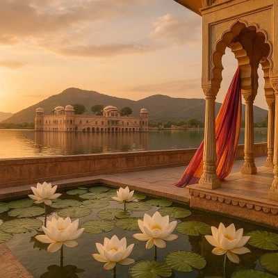 Palais et bassin de lotus à Jaipur pour la bougie parfumée Lotus de Jaipur