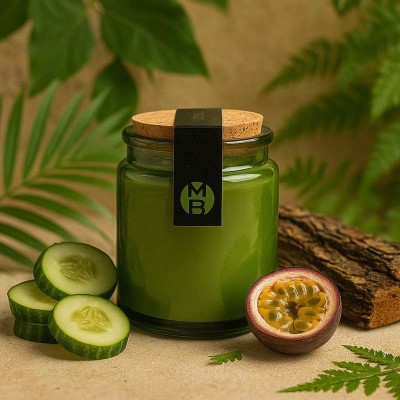 bougie parfumée forêt du Pérou avec les éléments de la pyramide olfactive