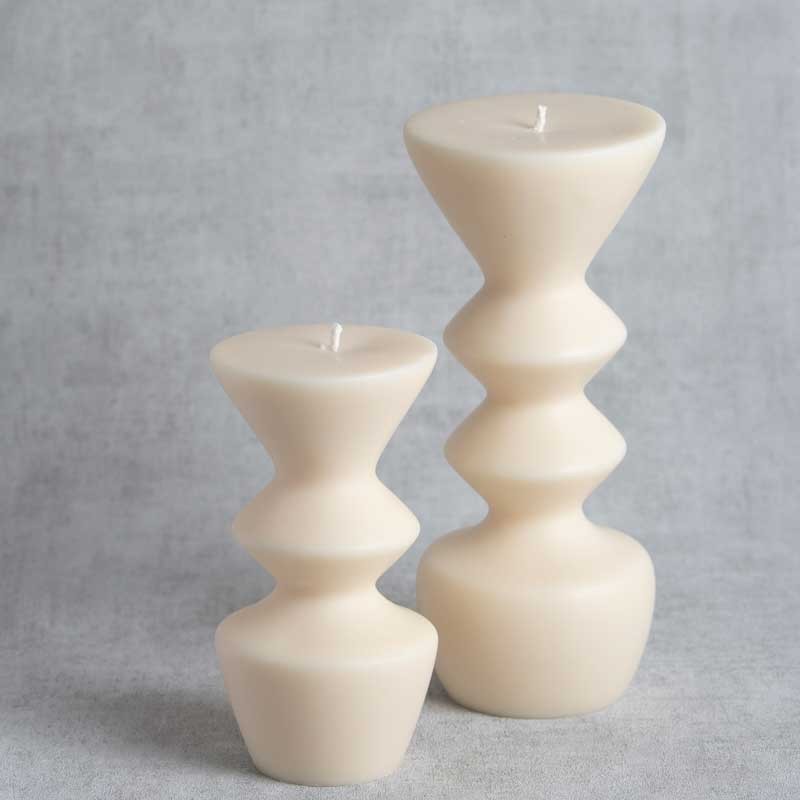 Bougies sculpturales Elémire et Elénire en cire de colza, créations artisanales françaises