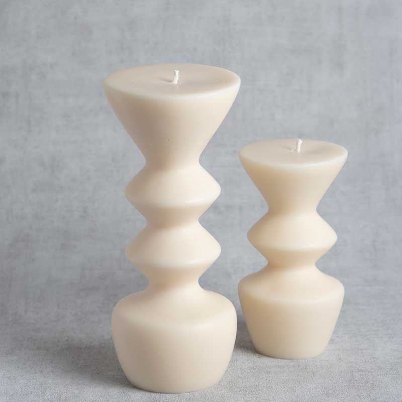 Bougies sculpturales Elénire et Elémire en cire de colza, créations artisanales françaises