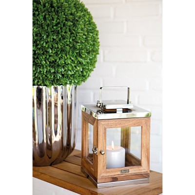 Lanterne en acacia Toledo H 25 cm - Bois & inox