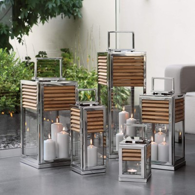 Lanterne Genua Teck & Inox H 25 cm - Design élégant
