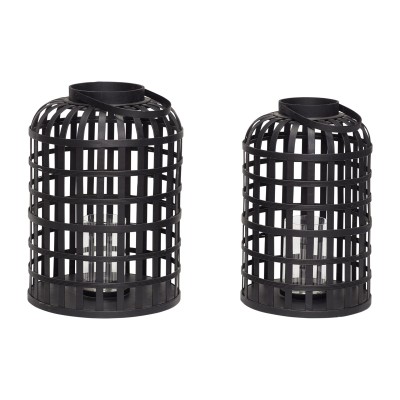 Lanternes rondes en bambou noir - Lot de 2 artisanal