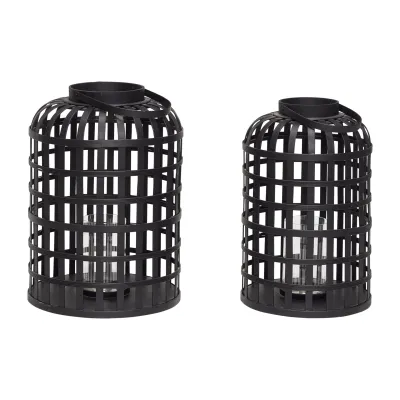 Lanternes rondes en bambou noir - Lot de 2 artisanal