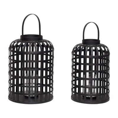 Lanternes rondes en bambou noir - Lot de 2 artisanal