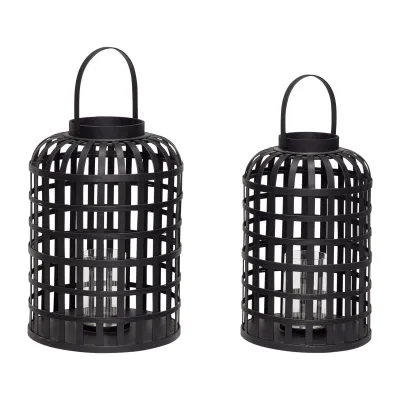 Lanternes rondes en bambou noir - Lot de 2 artisanal