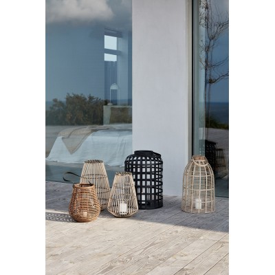 Lanternes rondes en bambou noir - Lot de 2 artisanal