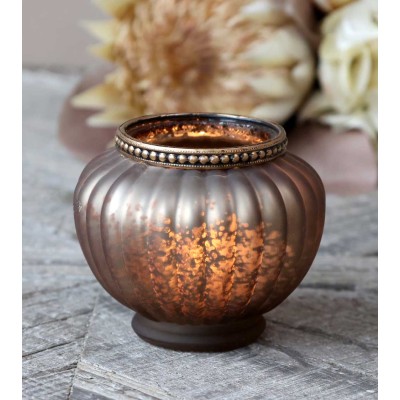 Photophore antique mocha avec perles décoratives