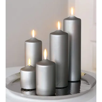 Bougie cylindrique colorée - gris métallique - Ø 8 cm - H 15 cm