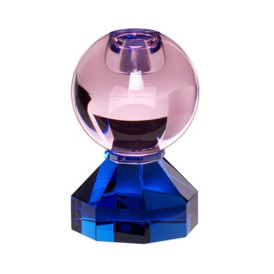 Bougeoir en cristal bleu/rose - Ø 7 cm x H 11 cm