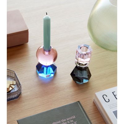 Bougeoir en cristal bleu/rose - Ø 7 cm x H 11 cm