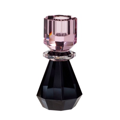 Bougeoir en cristal rose/gris fumé - Ø 7 cm x H 14 cm