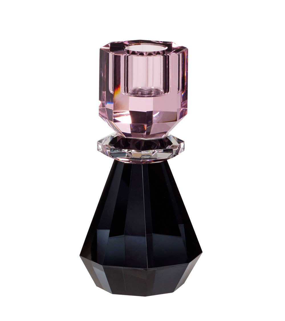 Bougeoir en cristal rose/gris fumé - Ø 7 cm x H 14 cm