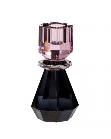 Bougeoir en cristal rose/gris fumé - Ø 7 cm x H 14 cm
